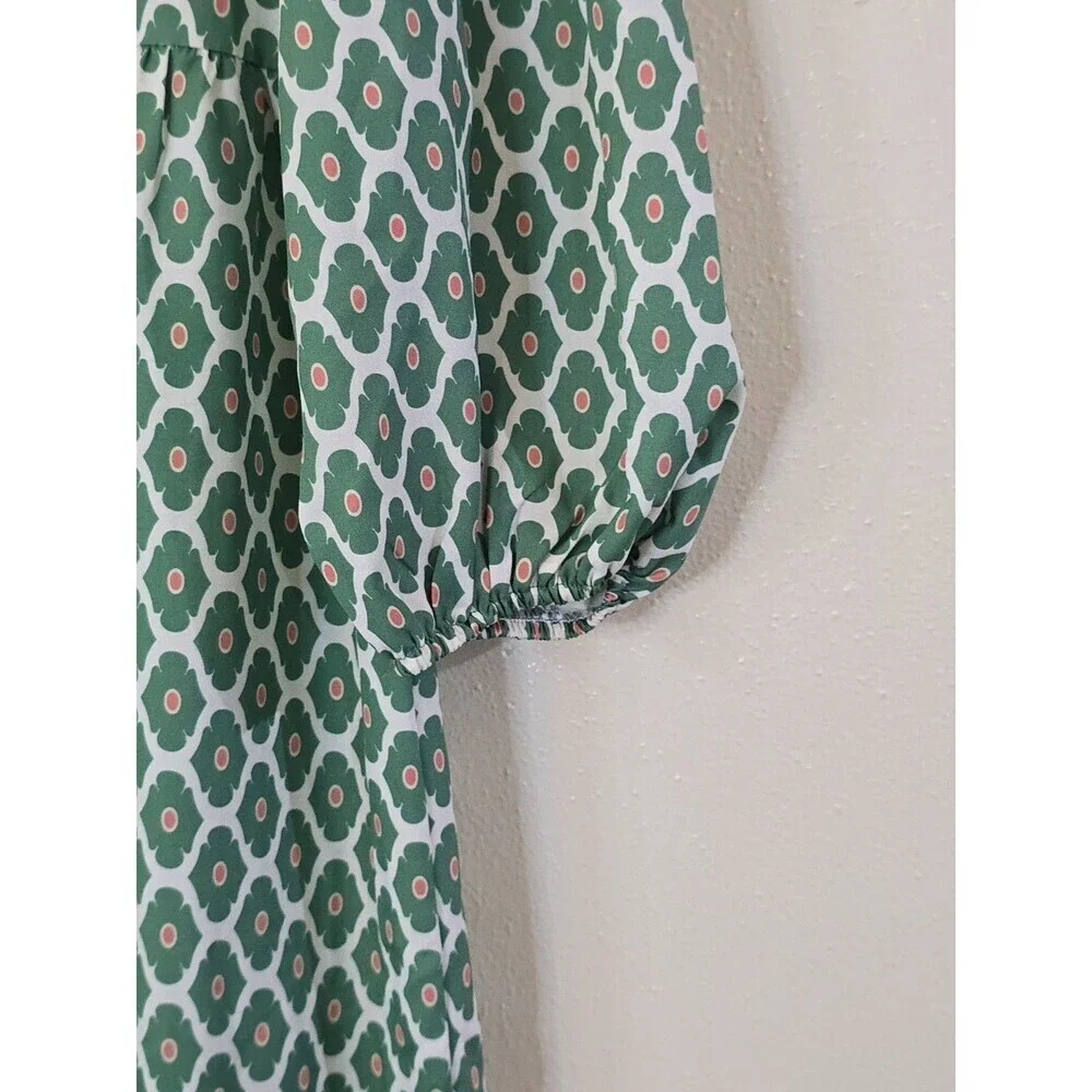 Silk & Salt Midi Dress Womens M Green Boho Tiered Peasant 3/4 Sleeve - Picture 7 of 14